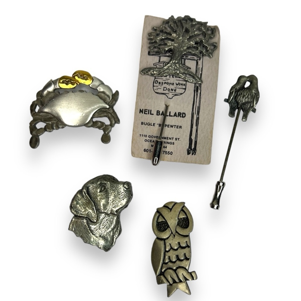 Pewter Pin Lot Bundle Owl Crab Dog Tree Birds